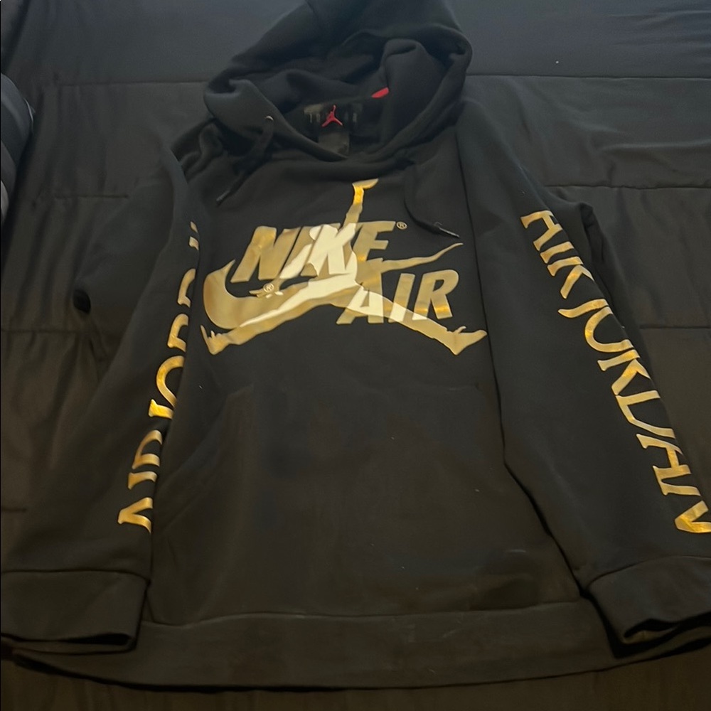 Nike Air Jordan Black Hoodie with Gold Accents